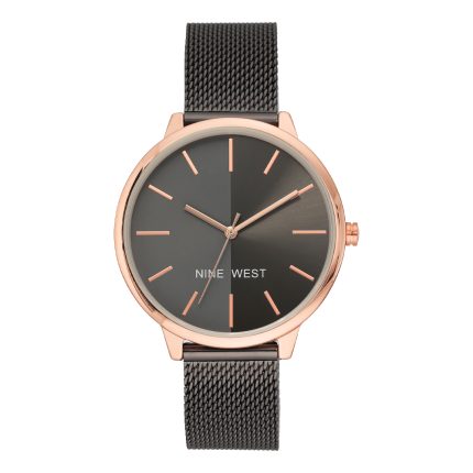 Nine West Ladies Black Mesh Strap Watch