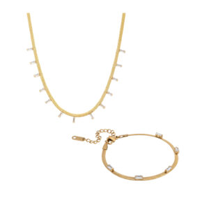 Belle and Beau Golden Radiant Crystal Set (Gold/ Stainless Steel)